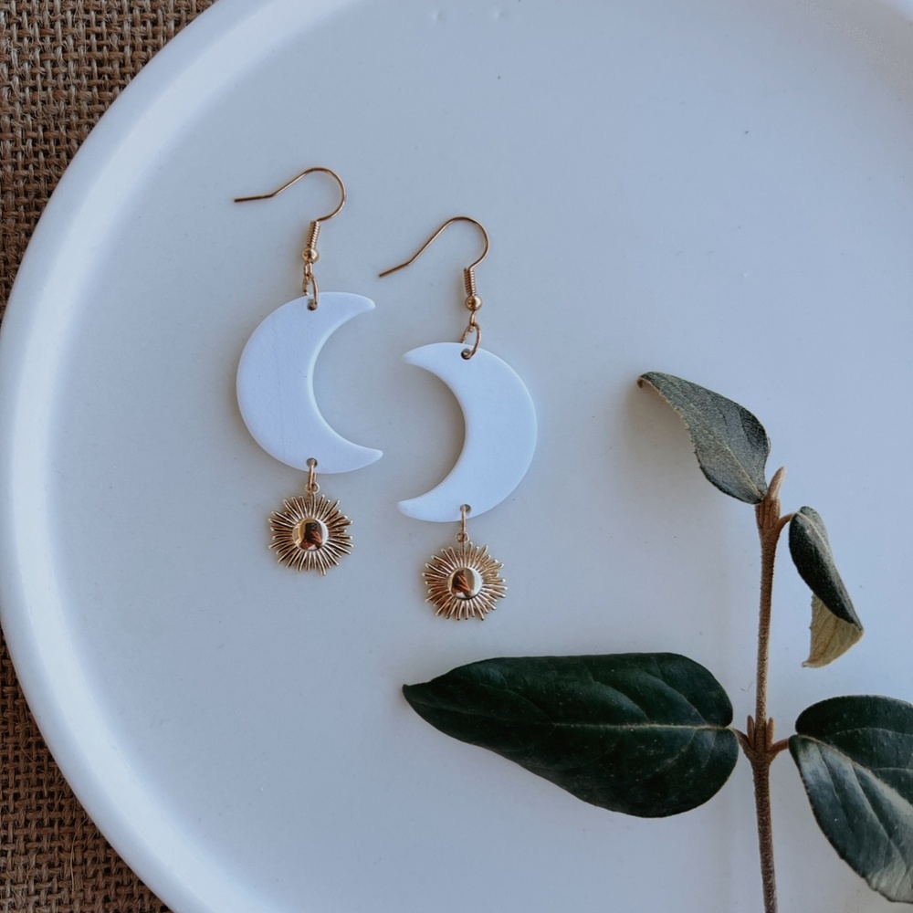 Moon and Sun Clay Earrings